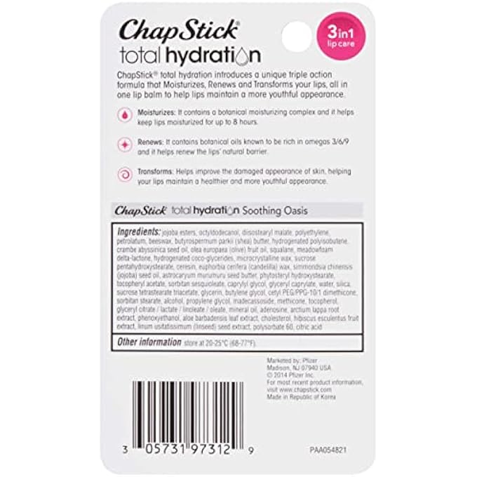chapstick TOTAL HYDRATION 3-IN-1 LIP CARE SOOTHING OASIS 0.12 OZ (PACK OF 3) - Image 3